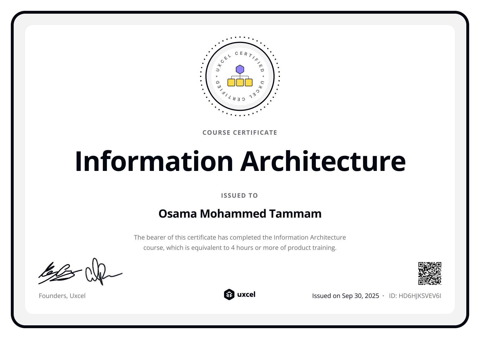Osama Mohammed Tammam's certificate